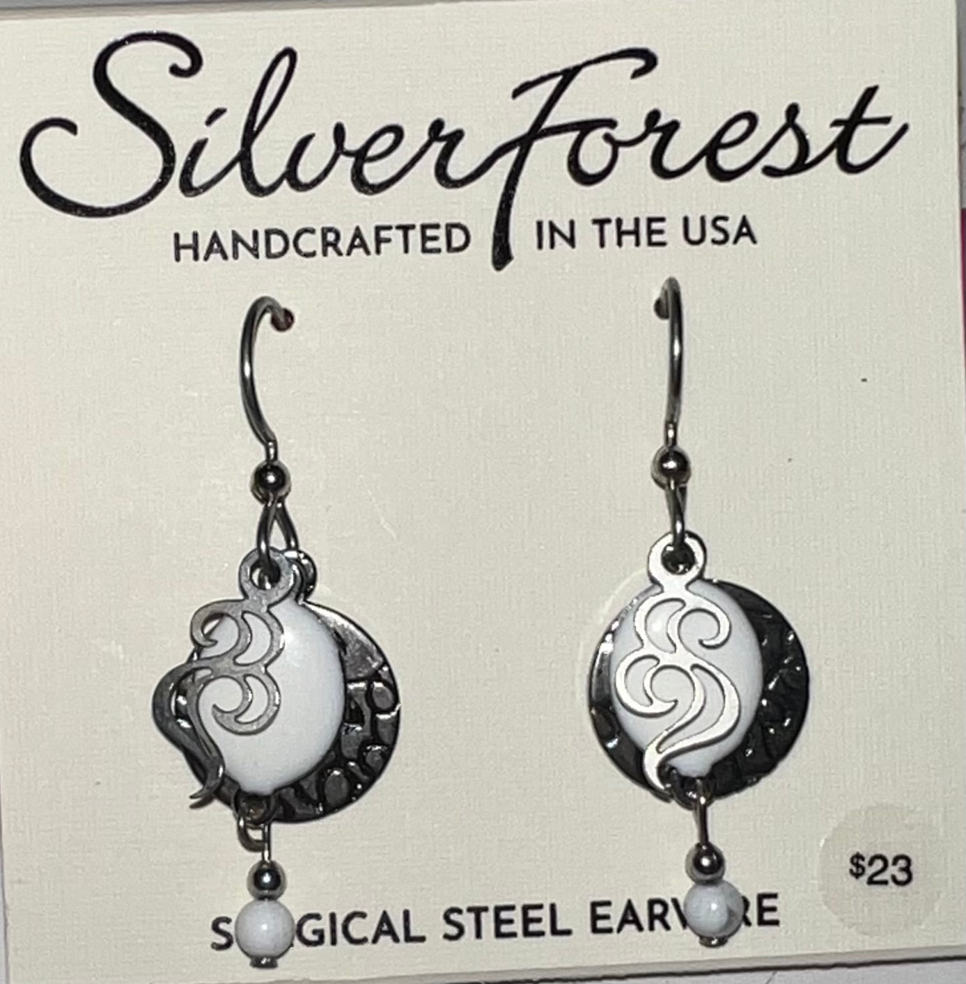 Silver Forest White Layered Earrings-NE-1798