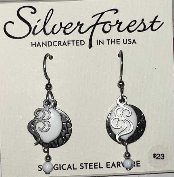 Silver Forest White Layered Earrings-NE-1798