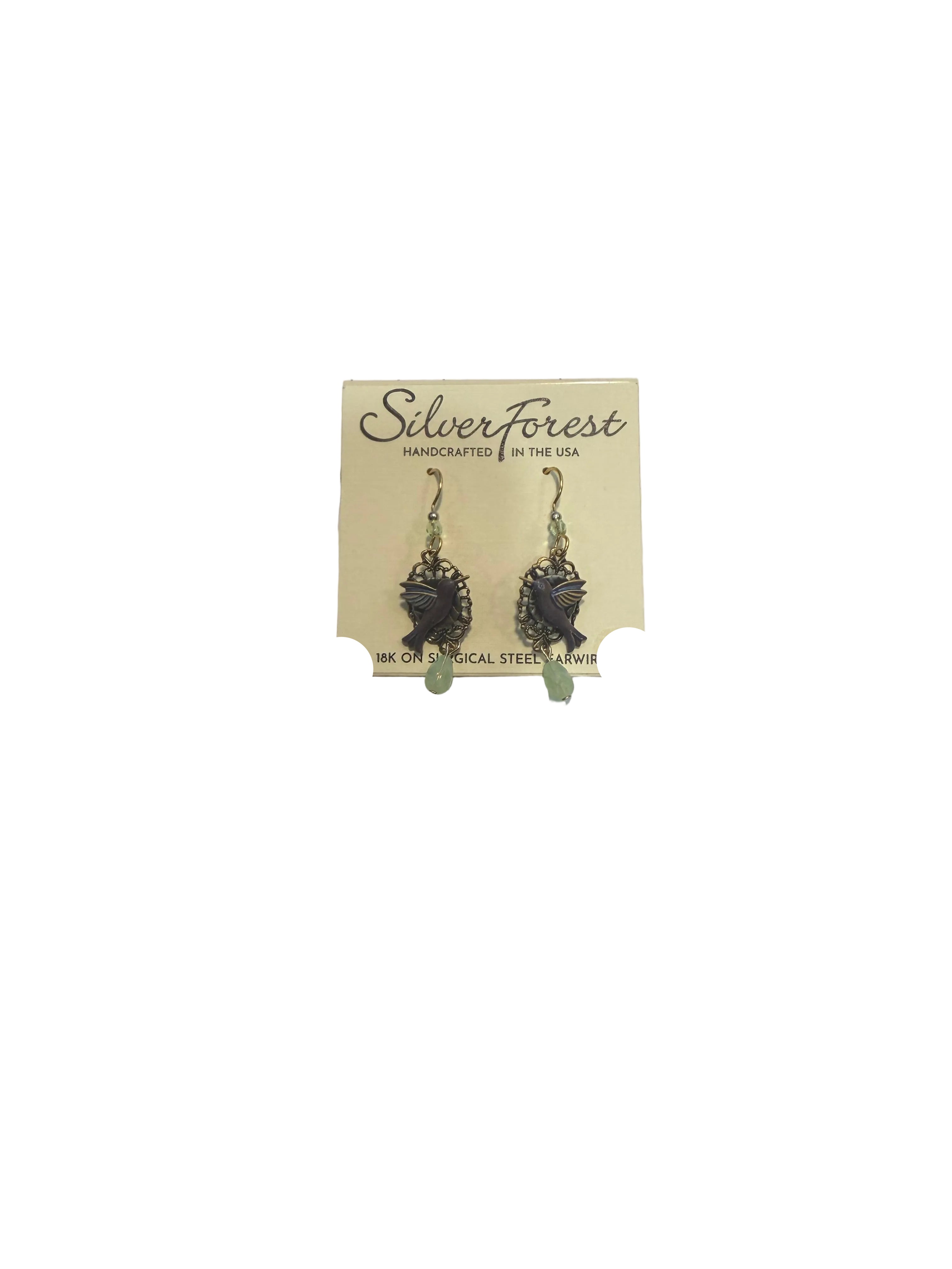 Silver Forest Earring Humming Bird with Drop Bead NE-2224