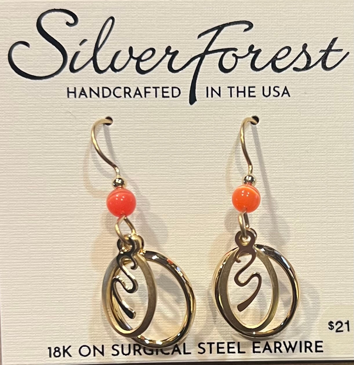 Silver Forest Orange Sqiggles Earrings-NE-2198A