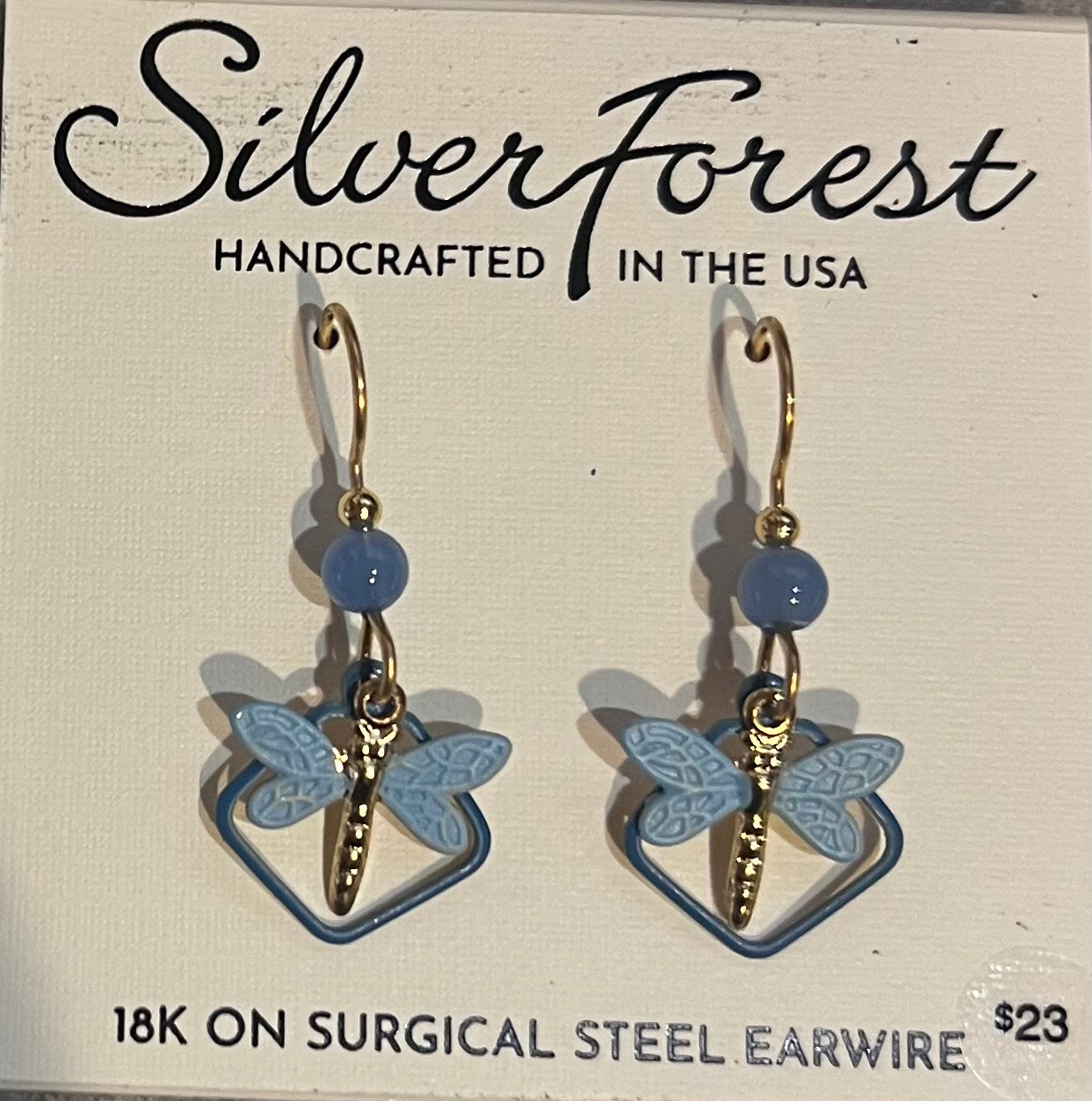 Silver Forest Blue DragonFly Earrings-NE-2155D