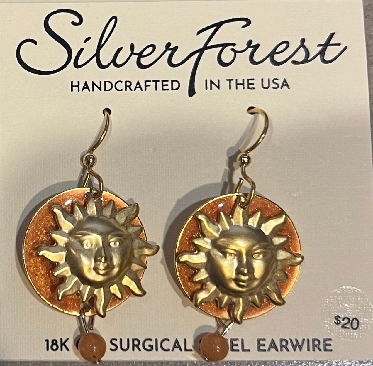 Silver Forest Orange Sun Earrings-NE-2480