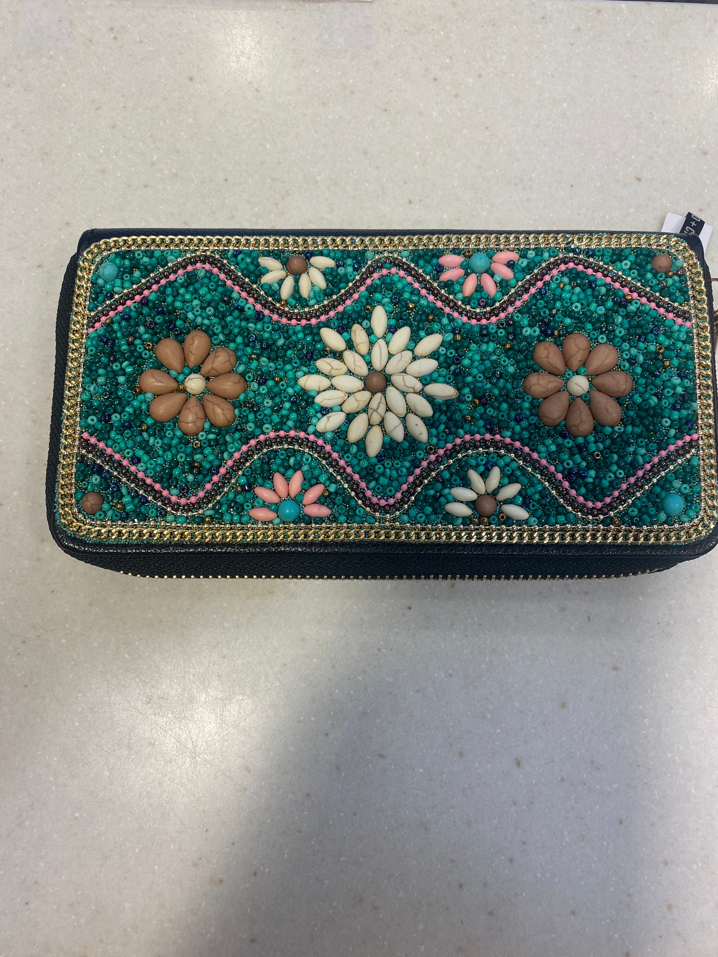 COCO & CARMEN Artisan Beaded Wallet - Turquoise/Dusty Pink 2338341C