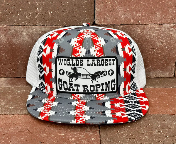 Cactus Alley Hat Co. "Goat Roping" - CA Red/White Mesh Aztec, Snapback Cap CAAGR