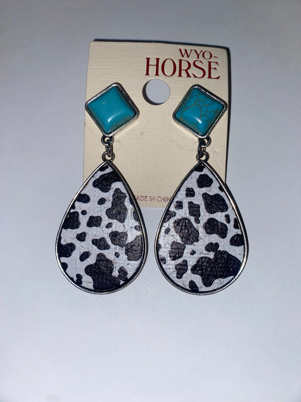 WYO Horse-Inc Cowhide Turquoise Stud Drop Earrings JE373TQ