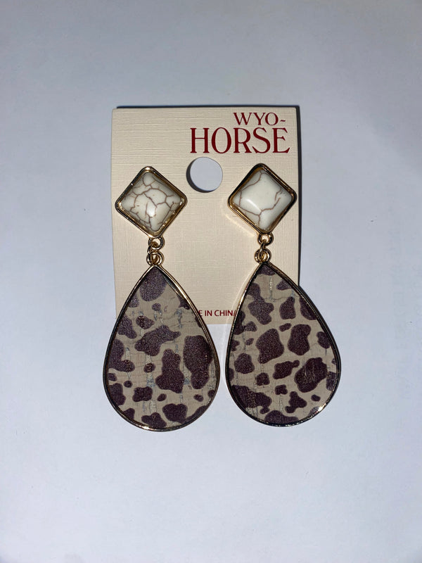 WYO Horse-Inc Cowhide Ivory Stud Drop Earrings JE373IV