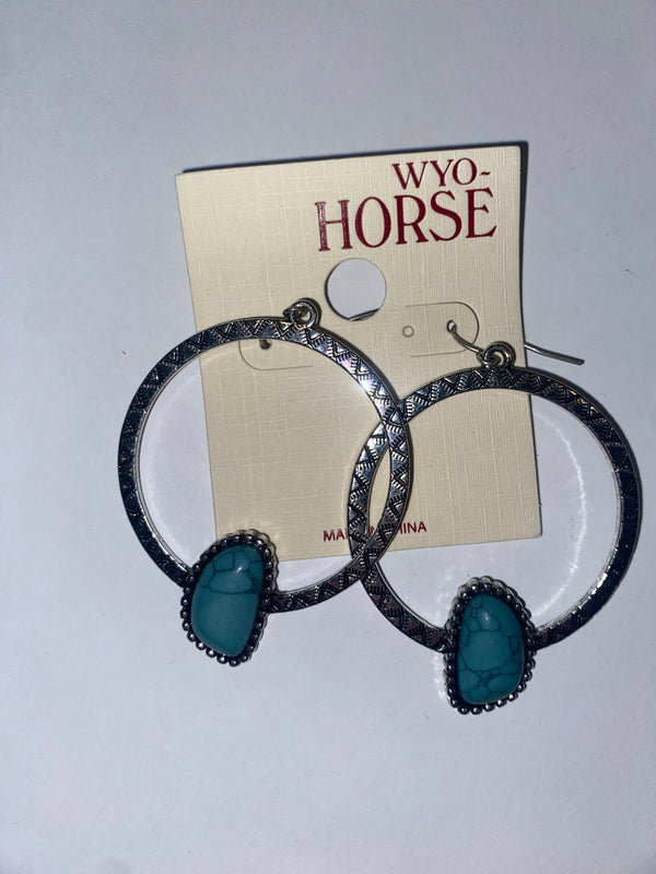 WYO Horse-Inc Asymmetrical Hopi Hoop Turquoise Earrings JE054TQ