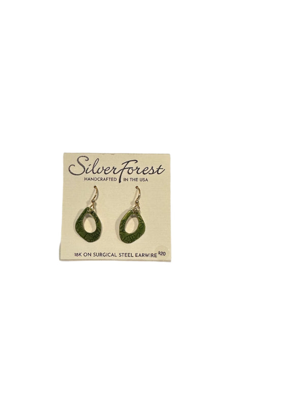 Silver Forest Earring Organic Shape Leaf Green - NE-2316