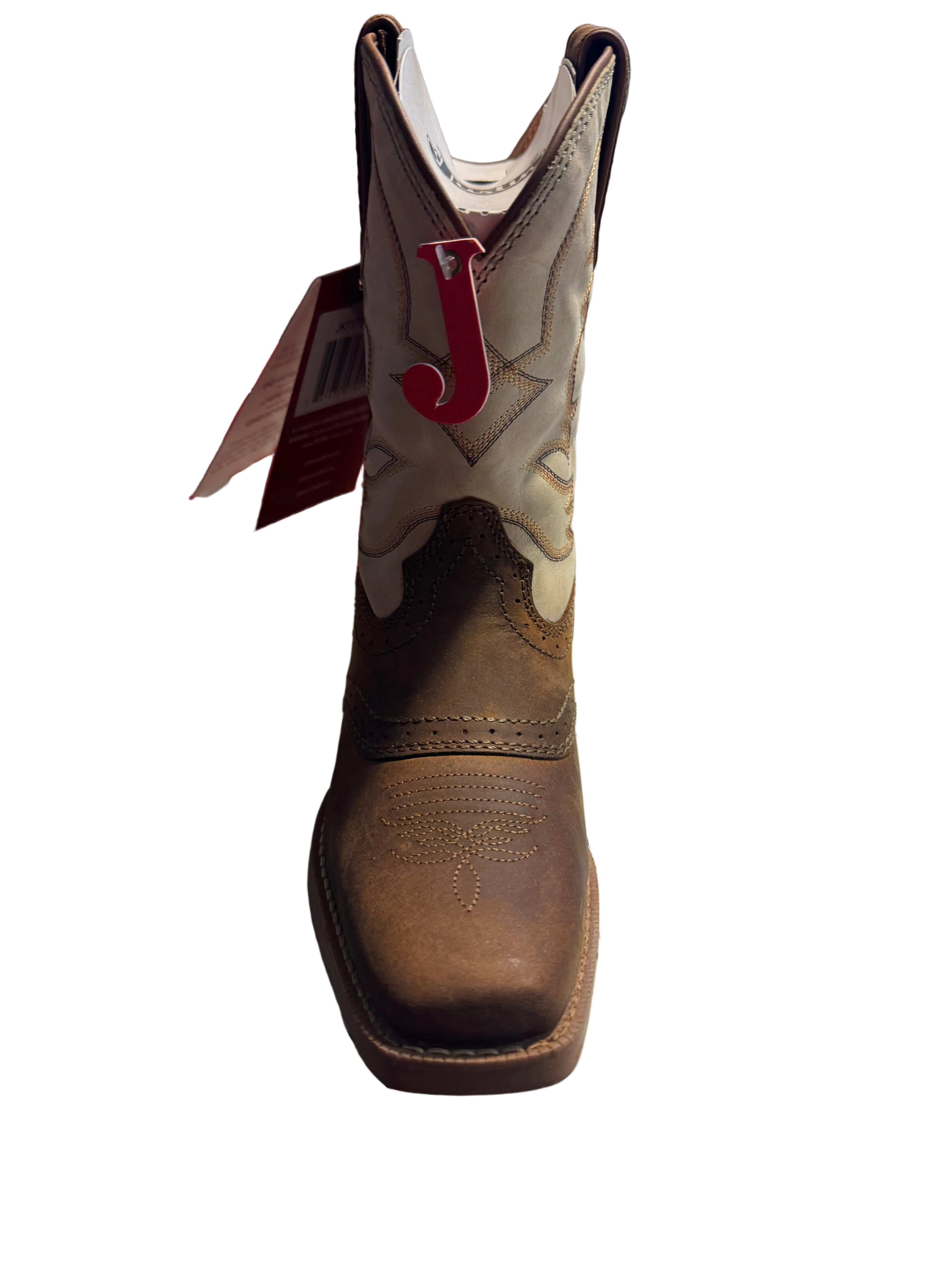 Justin Kids Tad Brown Bone Water Buffalo Boots-JK7375