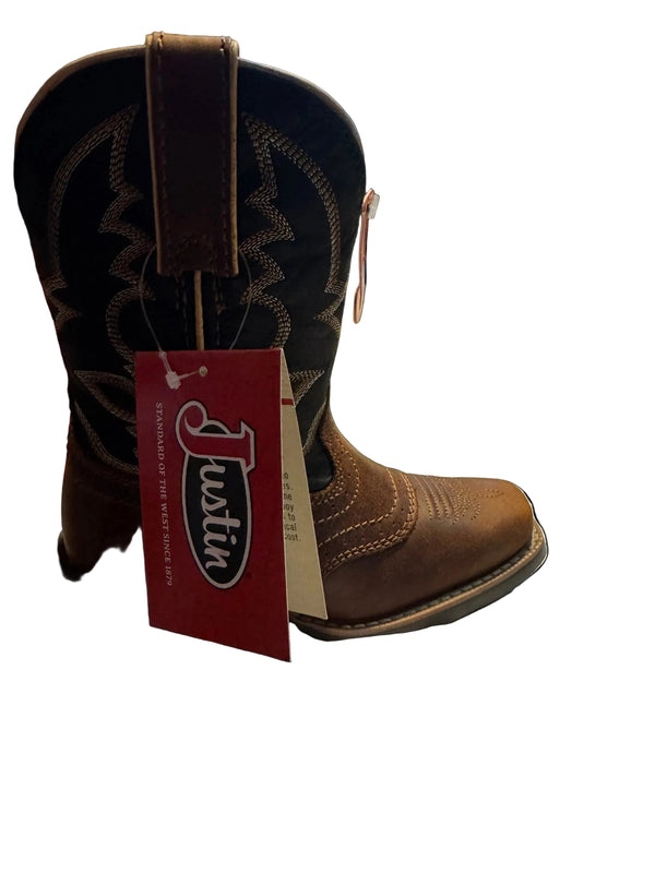 Justin Kids Tad Cognac Black Water Buffalo Boots -JK7376