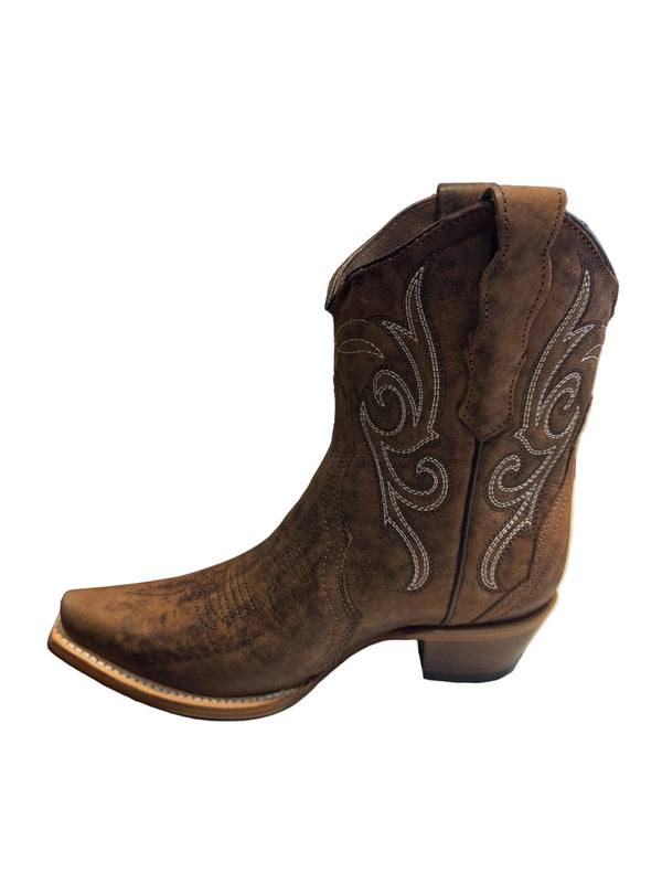 Ladies Circle G Brown Curved Embroidery Ankle Boot L6387