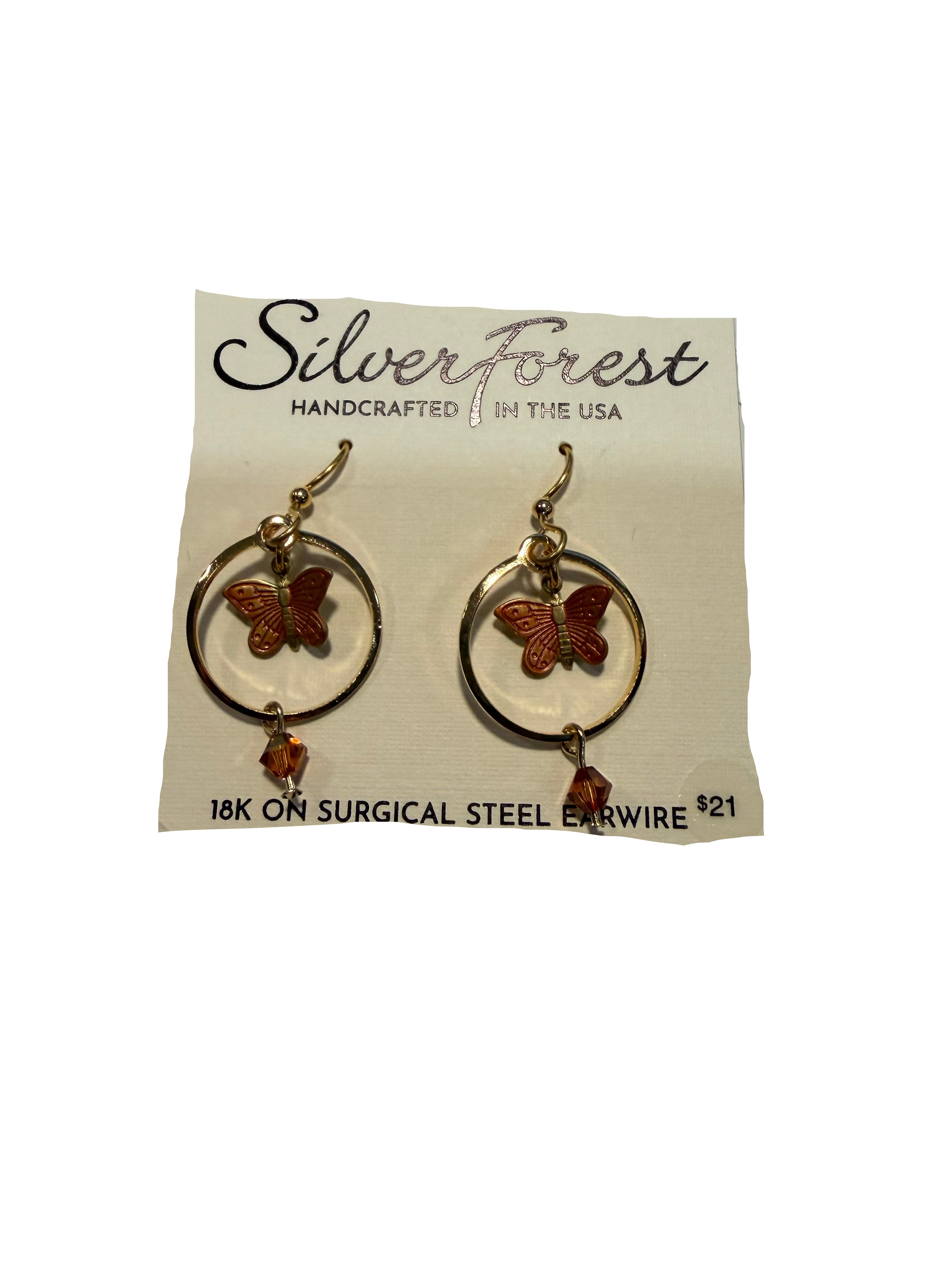Silver Forest Butterfly In Loop With Dangle Bead - NE-2239B