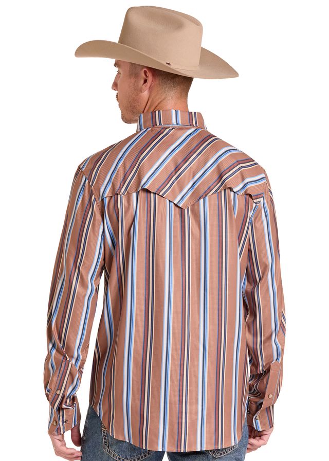 Rock & Roll Mens Tek Stripe Printed LS Pearl Snap -BMN2S09459