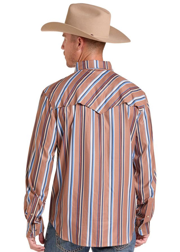 Rock & Roll Mens Tek Stripe Printed LS Pearl Snap -BMN2S09459