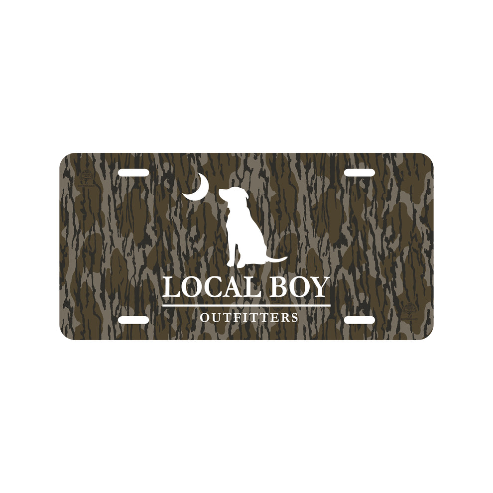 Local Boy Dog & Moon License Plate - Mossy Oak Original Bottomland