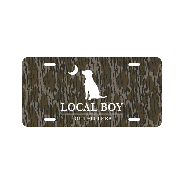 Local Boy Dog & Moon License Plate - Mossy Oak Original Bottomland