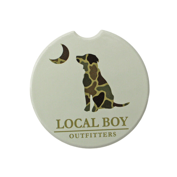 Local Boy Brush Camo Dog & Moon Car Coaster