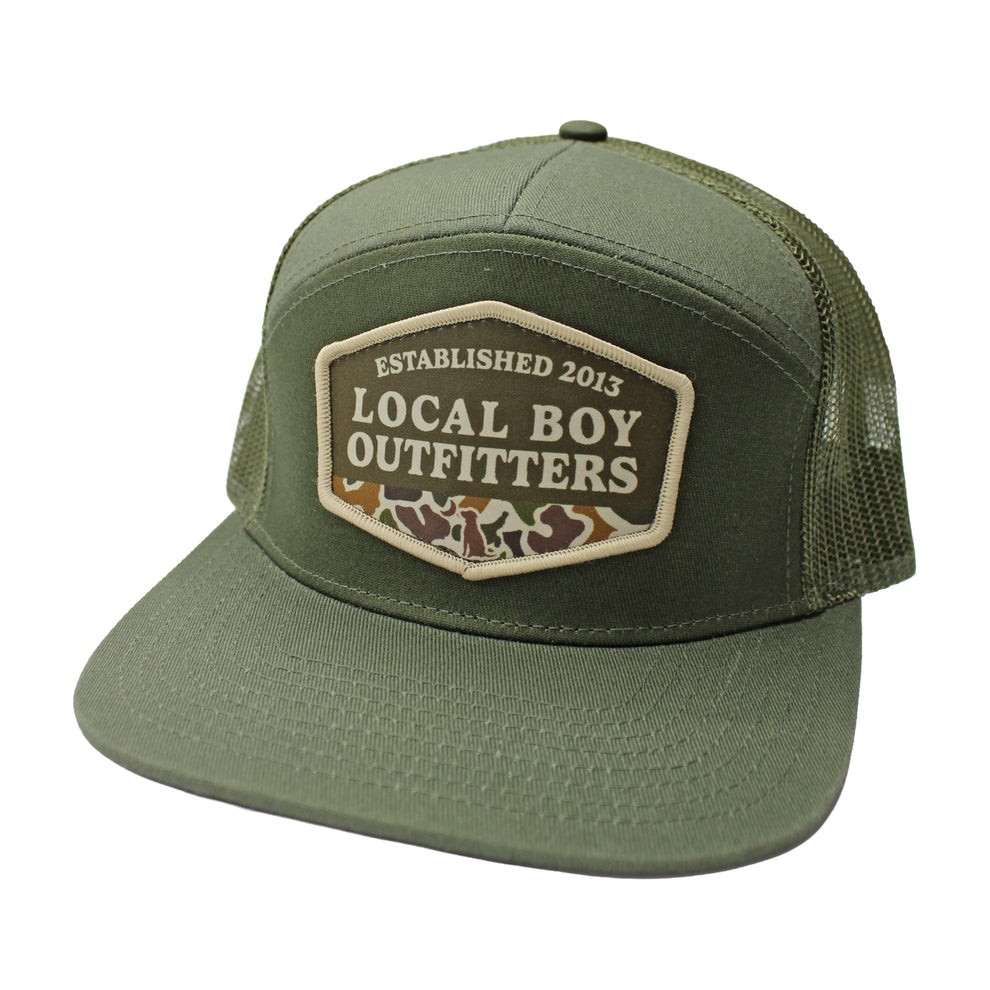 Local Boy Vintage ESTD Badge 7 Panel Hat - Dark Green/Green