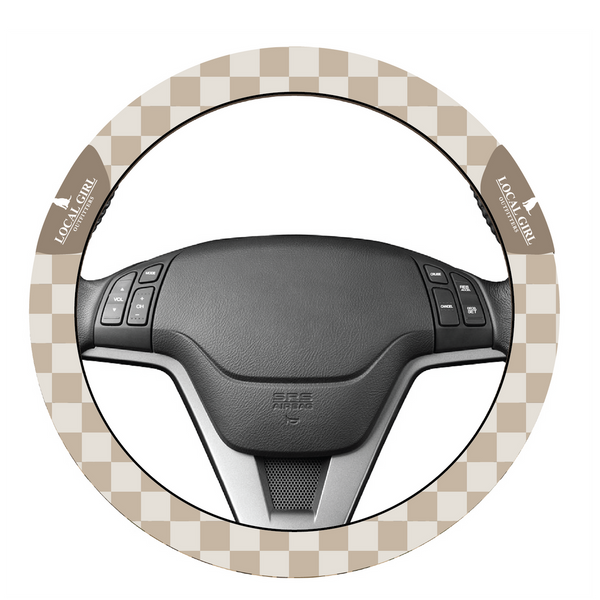 Local Girl Steering Wheel Cover - Khaki Checker - L5210004-KHCK