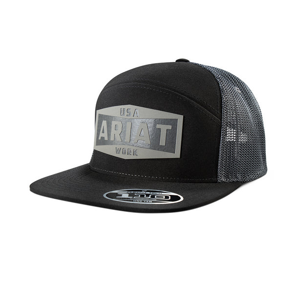 Ariat Work Leather Patch Black 7 Panel Snapback Cap - A290001101