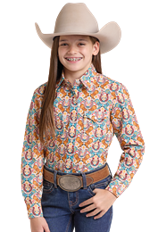 Panhandle Girls Long Sleeve Print Snap Shirt -LGN2S09915