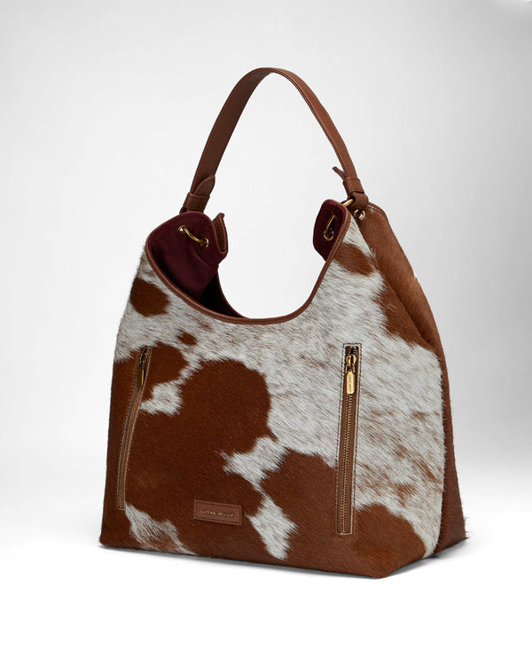 Loyal West Large Purse in Brown and White Cowhide and Calfskin-LW-S25-286
