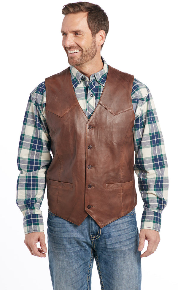 Cripple Creek Mens Vintage Brown Button Lamb Vest ML3064-91