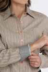 Cinch Ladies Orange and Teal Print Button Up-MSW9164251