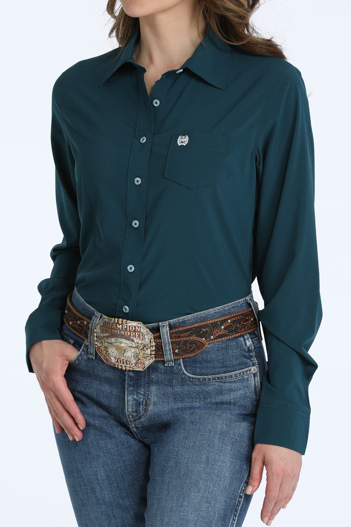 Cinch Ladies Solid Teal Long Sleeve Shirt - MSW9164272