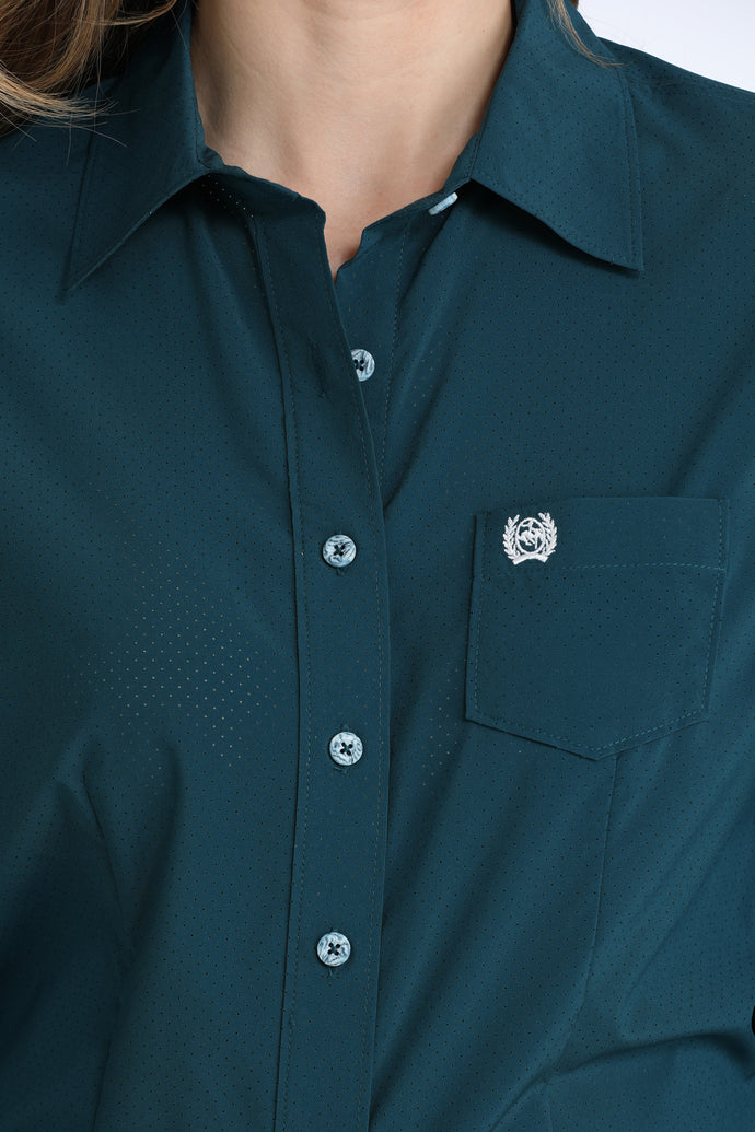 Cinch Ladies Solid Teal Long Sleeve Shirt - MSW9164272
