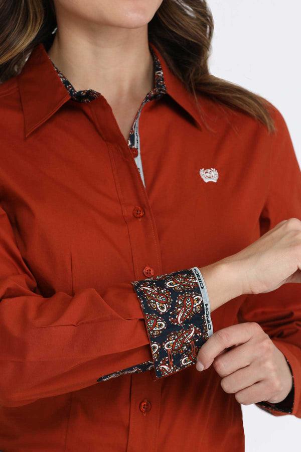 Cinch Ladies Burnt Orange Floral Button Up-MSW9165073