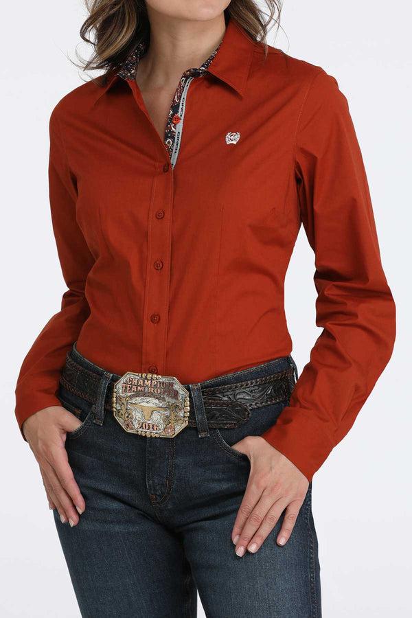 Cinch Ladies Burnt Orange Floral Button Up-MSW9165073