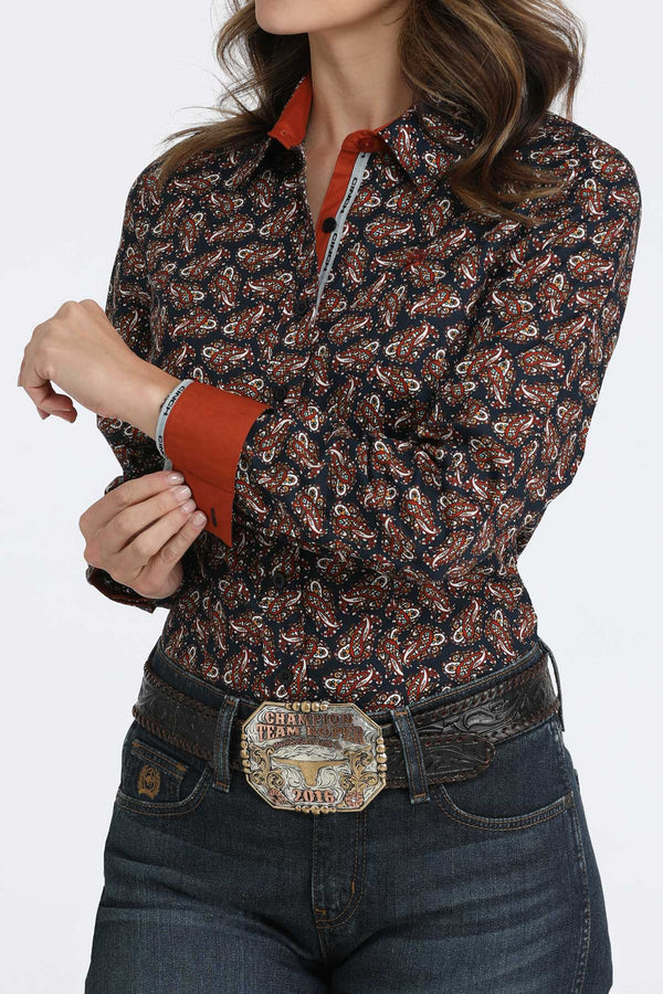 Cinch Ladies Burnt Orange Multi Paisley Button Up-MSW9165074