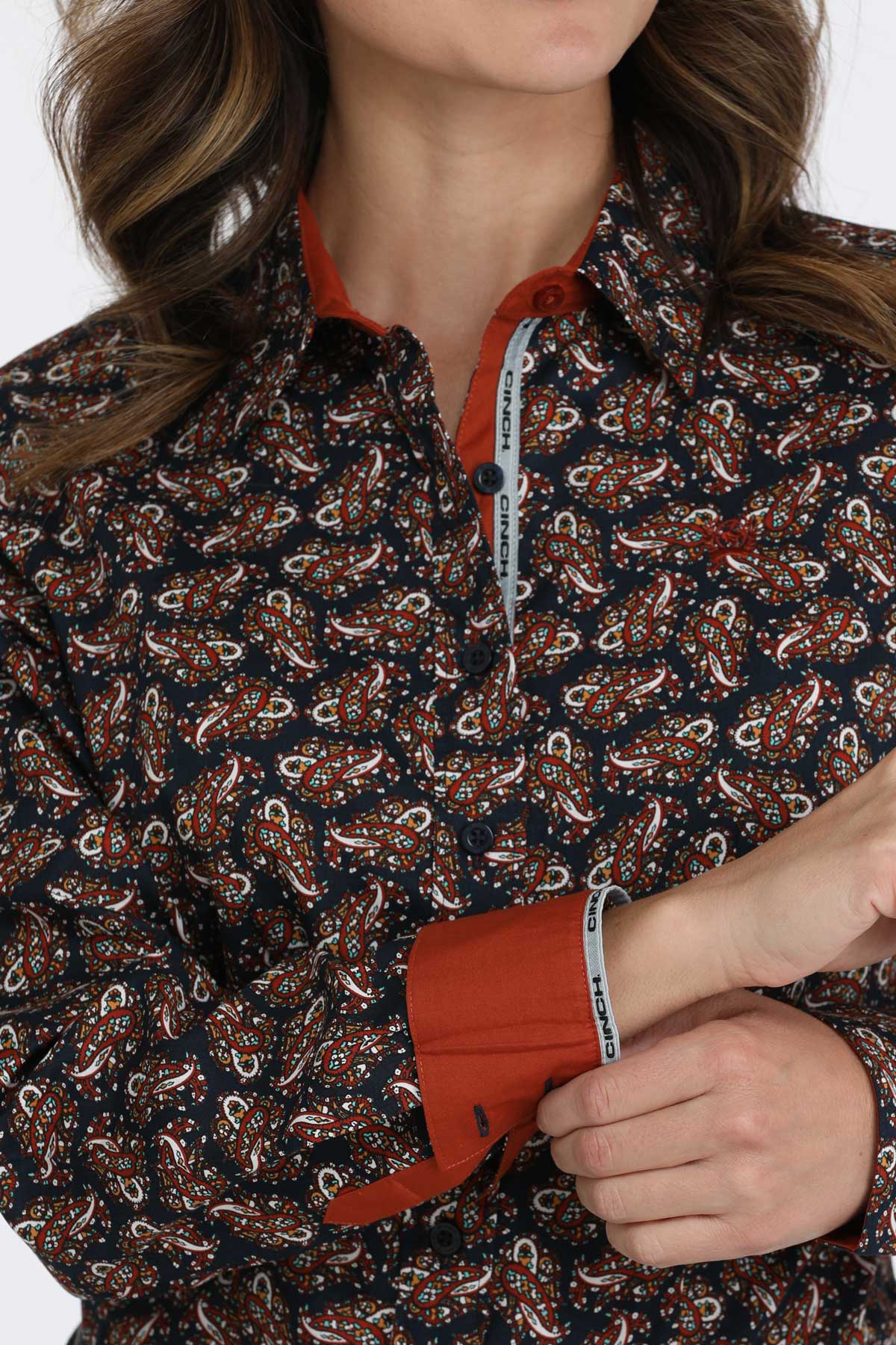 Cinch Ladies Burnt Orange Multi Paisley Button Up-MSW9165074