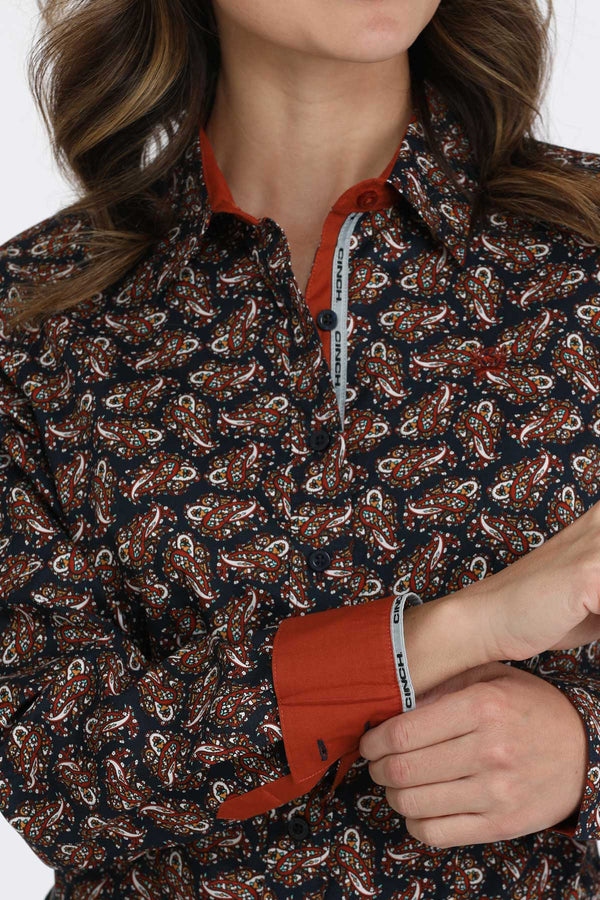 Cinch Ladies Burnt Orange Multi Paisley Button Up-MSW9165074