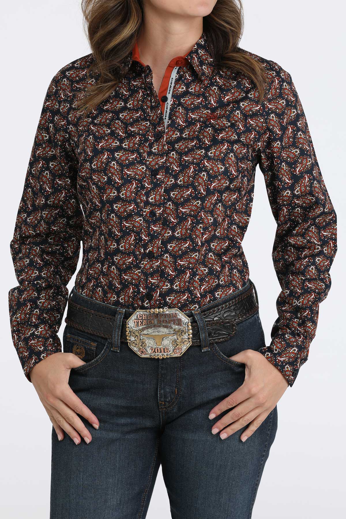 Cinch Ladies Burnt Orange Multi Paisley Button Up-MSW9165074