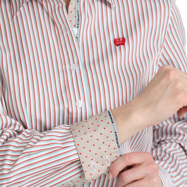 Cinch Ladies White Striped Shirt - MSW9165090