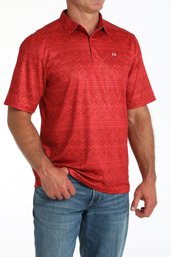Cinch Mens Red Aztex Arenaflex Polo-MTK1865035