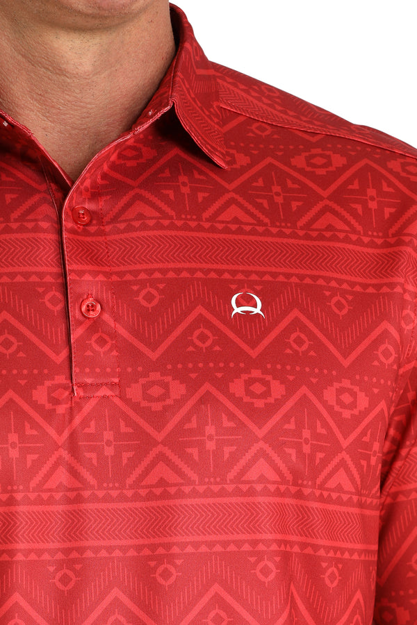 Cinch Mens Red Aztex Arenaflex Polo-MTK1865035