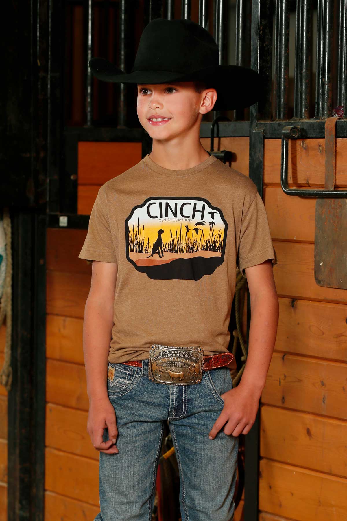 Cinch Boys Logo Brand Brown TShirt-MTT7670167