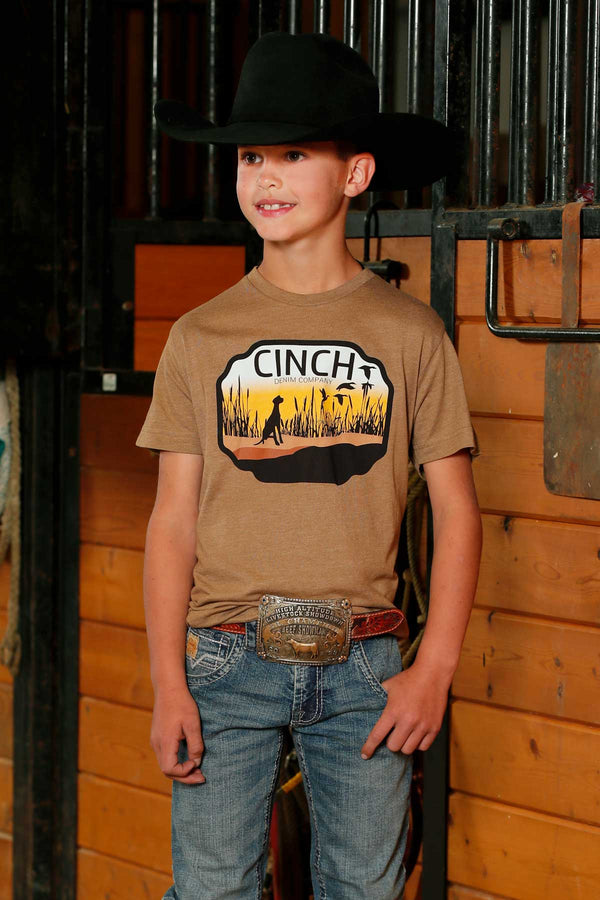 Cinch Boys Logo Brand Brown TShirt-MTT7670167