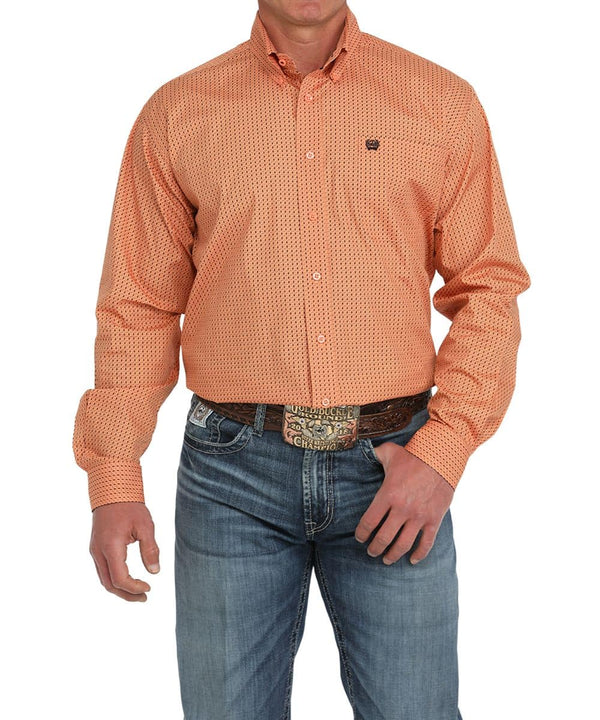 Men's Cinch Long Sleeve Geo Print Shirt - Coral - MTW105875