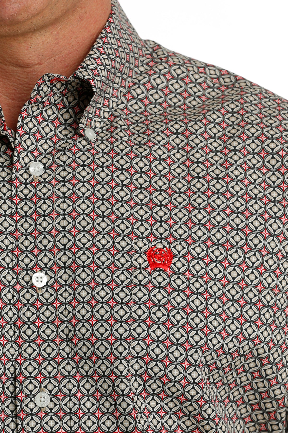 Cinch Men's Red Print Button Down Shirt MTW1105717