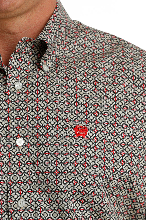 Cinch Mens Red Print Button Down Shirt MTW1105717