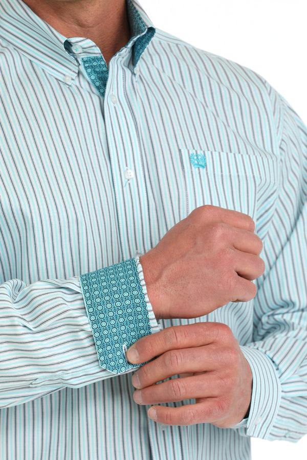 Cinch Mens Blue Pinstripe Long Sleeve Shirt-MTW1105899