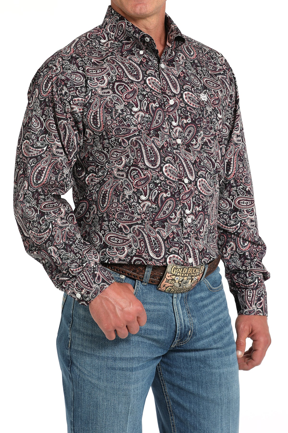 Cinch Mens Purple Paisley Button Up Shirt-MTW1105910