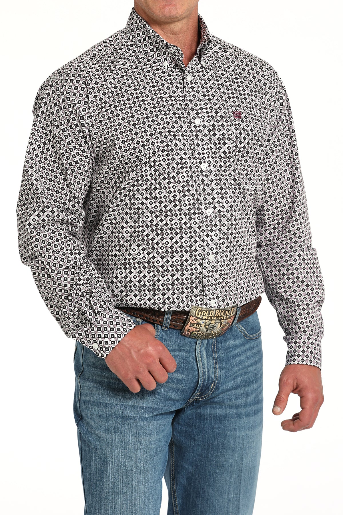Cinch Mens Purple Diamond Aztec Button Up Shirt-MTW1105916