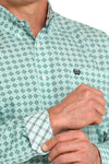 Cinch Mens Turquoise Diamond Print Button Up-MTW1105930