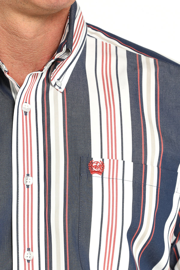 Cinch Mens Red White and Blue Pin Strip Button Up-MTW1105938