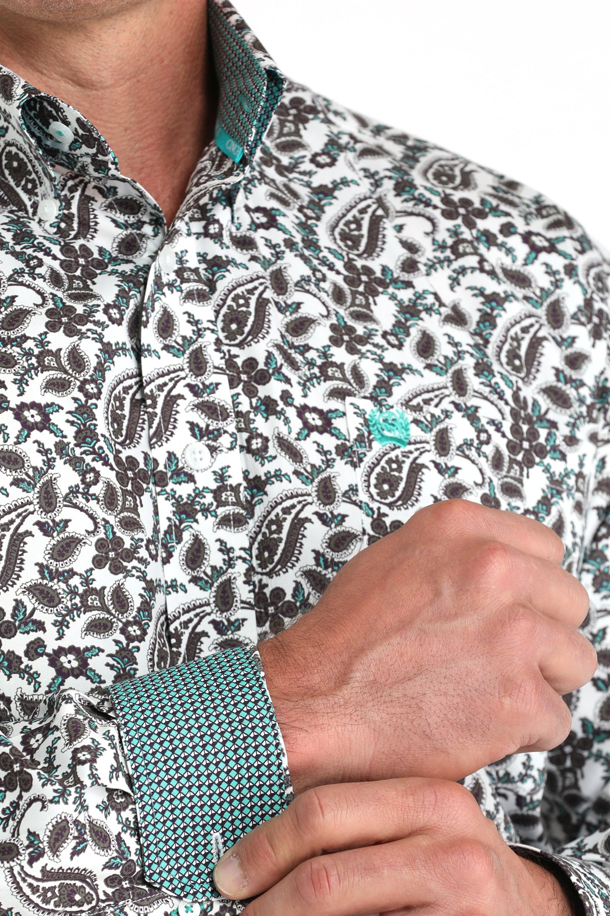 Cinch Mens Black Paisley Button Up Shirt-MTW1105969